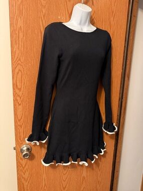 Black Knit Ruffle Hem & Cuff Dress